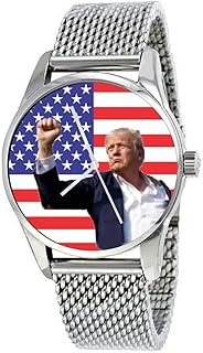 Donald J. Trump Fight, Fight, Fight On The Dial of The Large Polished Chrome Watch with an Adjustable Stainless Steel Mesh Band and Donation to TNC.