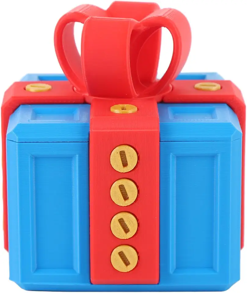 Luocute Annoying Present Box, Unique 3D Printed Novelty Gift Box with Screws for Storing Toys Holiday Decorations, Funny Prank Gag Present in Vibrant Colors (Blue Red)