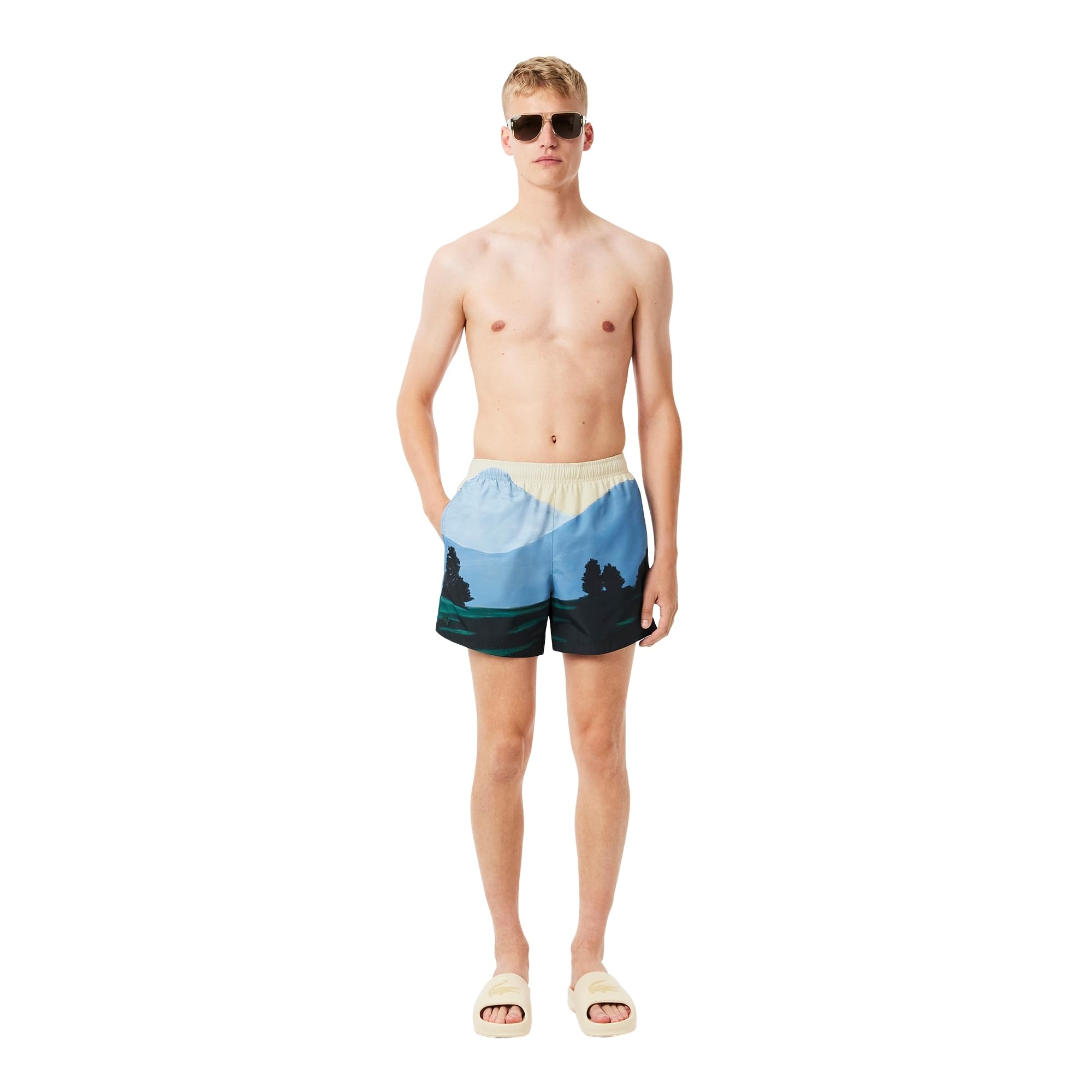 Short Landscape Print Swim Trunks-image-2