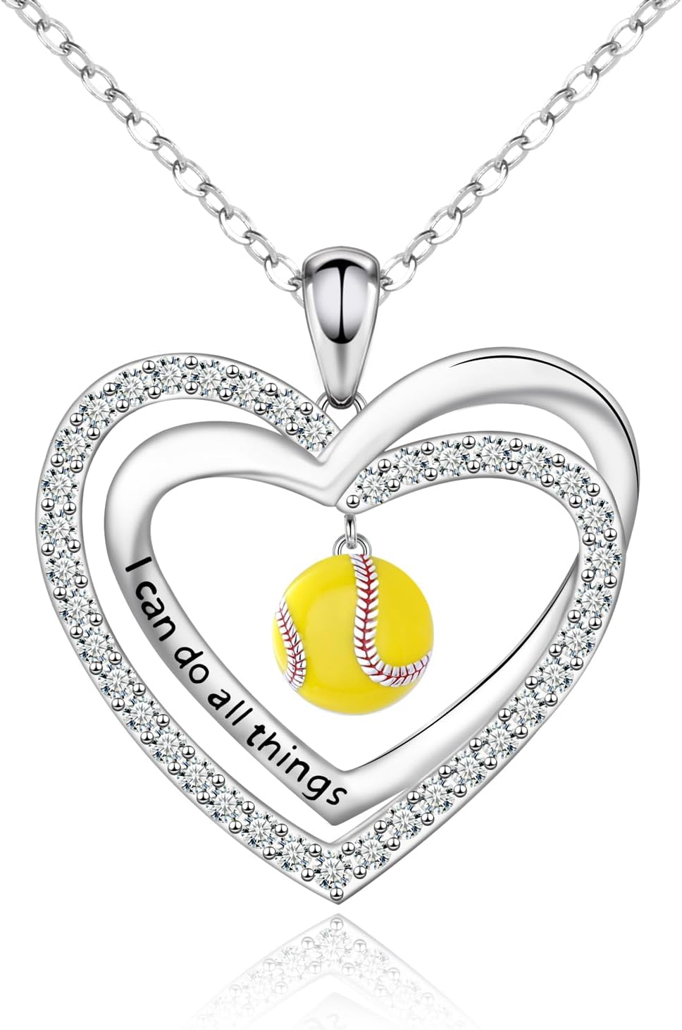 Ball Necklace for Women - 925 Sterling Silver Volleyball Basketball Softball Soccer Necklace Jewelry I Can Do All Things Sport Necklaces Gift for Women