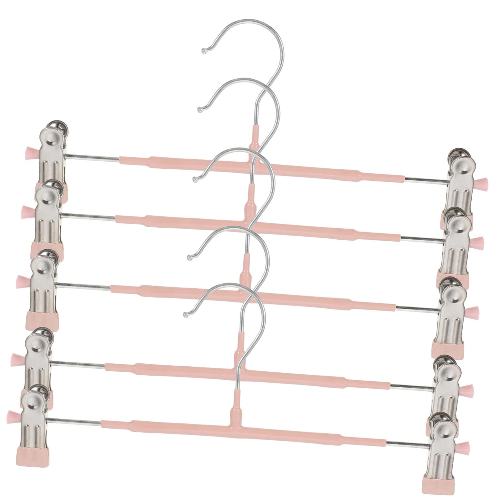 Cabilock 5pcs Double Clip Non Slip Hangers Sturdy Telescopic Pants Hangers for Skirts Jeans and More with Coated Clips for Space Saving