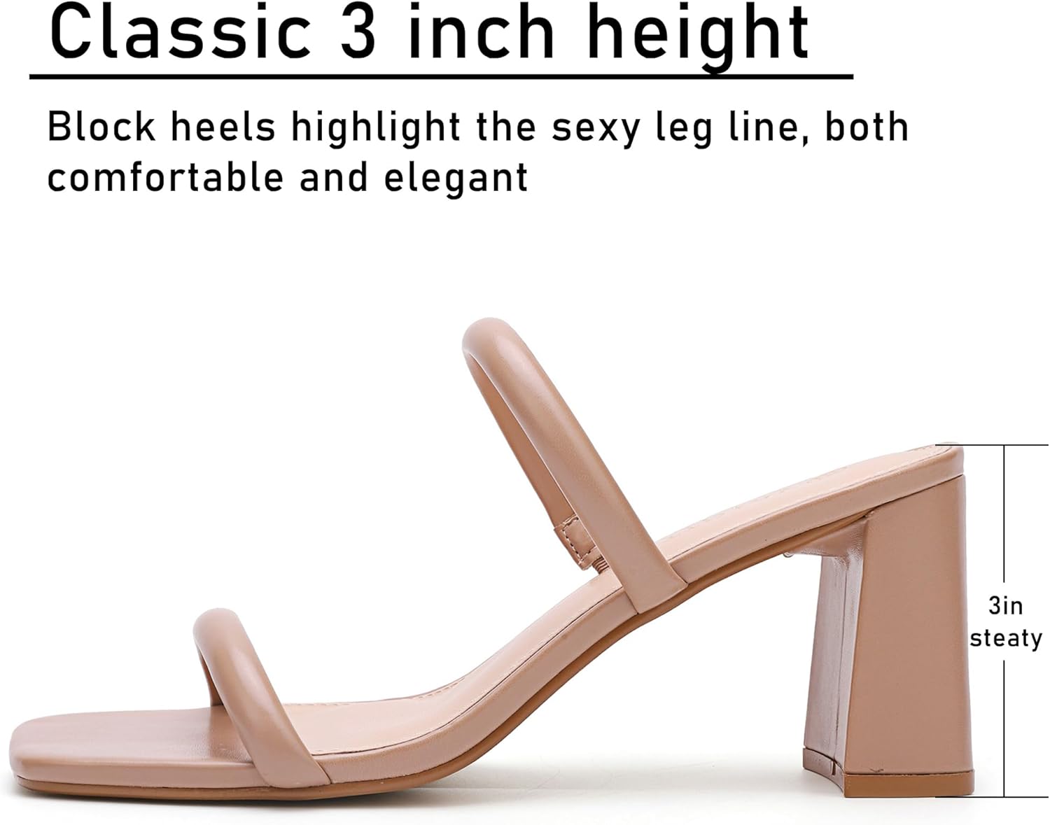 Women's Square Open Toe Heeled Sandals Two Strap Mules Slip On Block Chunky Mid Heels Sandals - Image 2