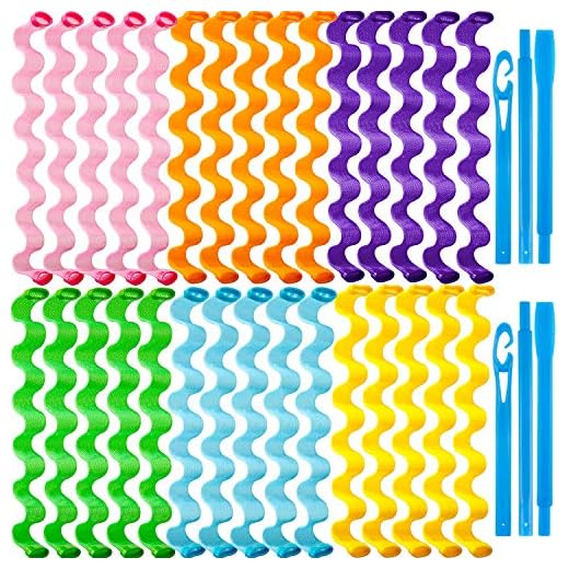 30 Pieces Heatless Waves Curlers Spiral Curls Styling Kit No Heat Hair Waver Spiral Curlers Rollers with 2 Pieces Styling Hooks for Most Hairstyles (30 cm)