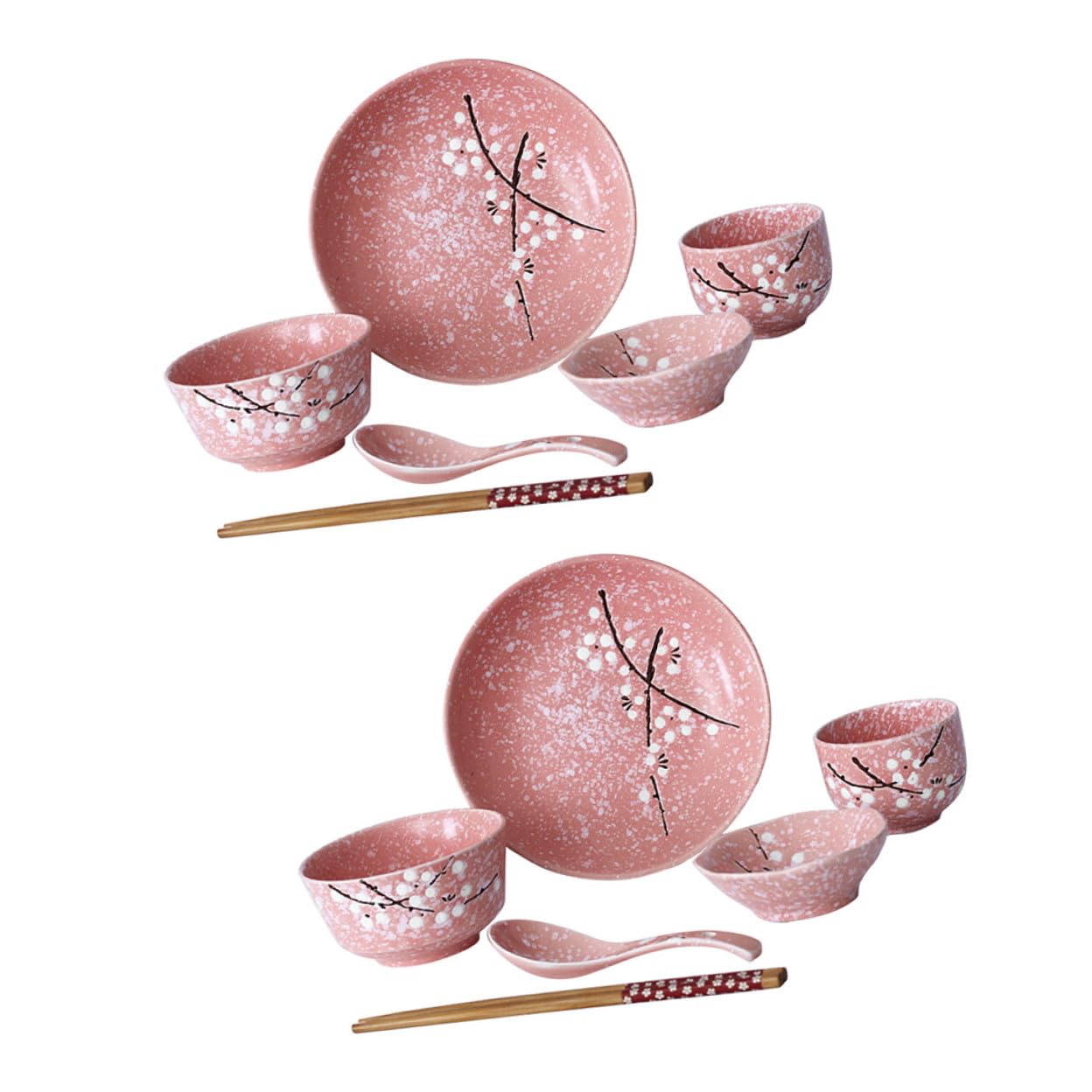 Vajilla Japonesa Rosa Elegante y Práctico para Servir Arroz Postres y Ensaladas Incluye Cuencos Platos Cucharas Palillos y Tazas para Uso Diario y Regalo de Inauguración de Casa