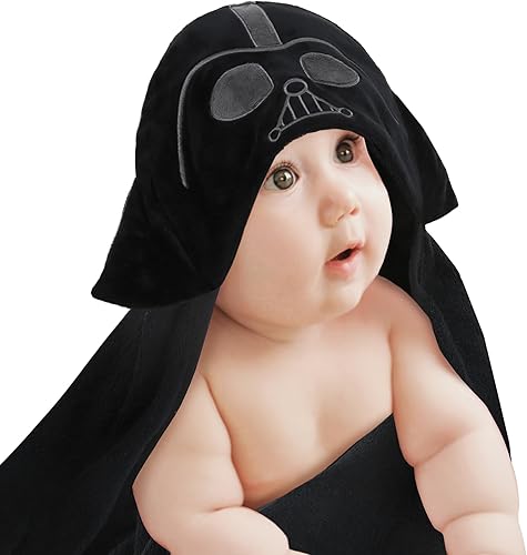 Lambs & Ivy Star Wars Darth Vader Toalla de baño con capucha de algodón de lujo negro