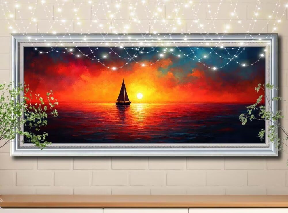 Malarstwo diamentowe 5D "zrób to sam" dla dzieci, małe morze, żaglówka, obraz diamentowy 80 x 160 cm, tworzenie mozaiki według liczb, zestaw do malowania krzyżykowego, dla dorosłych, dekoracja domu 8Y