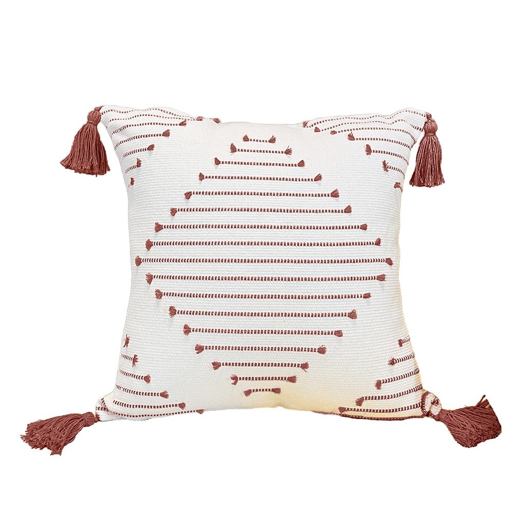 Juego de 2 fundas de cojín bohemias de 45 x 45 cm, funda de cojín con borlas, cojín decorativo para salón, dormitorio, balcón, sofá, decoración, rojo oscuro