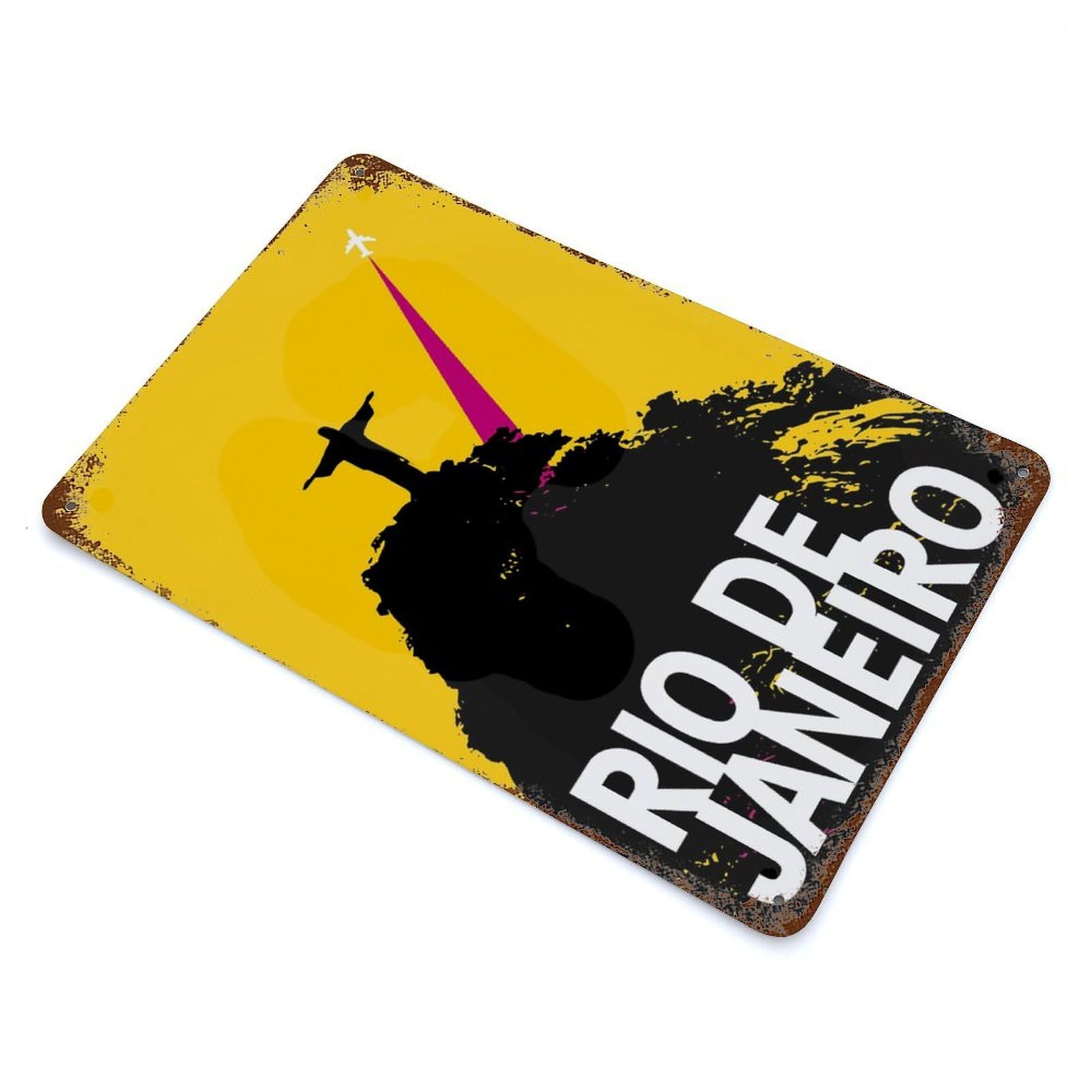 Vintage Rust Metal Sign with Rio De Janeiro Travel Design 11.8"x7.9", for Shed, Workshop And Garage Wall Decor, Classic Wall Plaque