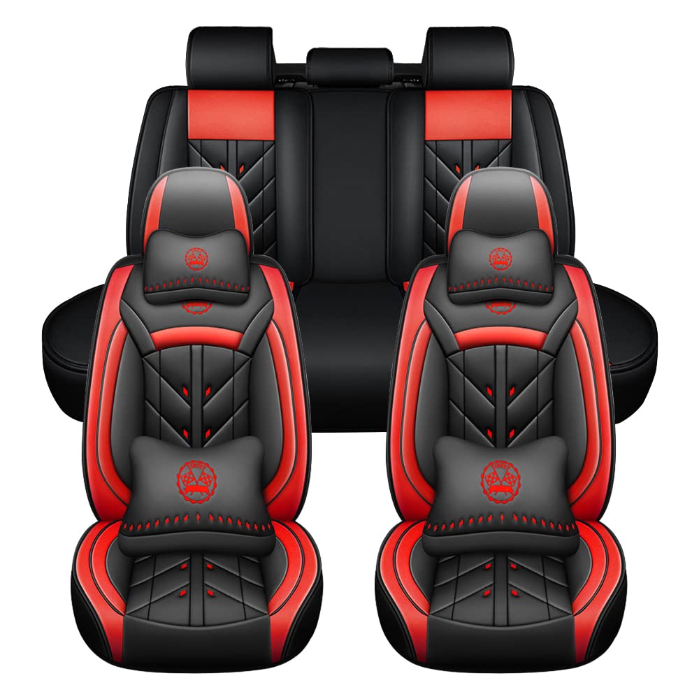 JoyRozTek Car Seat Covers For Lexus RX450H RX 450 2007-2026 (5-Seater), Universal Fit, Premium PU Leather Seat Cover Full Set, ZT06-Black & Red