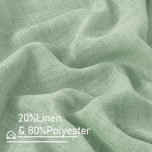 LAMIT 40 Inch Length Linen Curtains for Small Windows, Semi Sheer Light Filtering Panels Back Tab and Rod Pocket Neutral Drapes for Basement/Window/Loft Room, Fresh Green, 2 Panels, 34 x 40 Inch