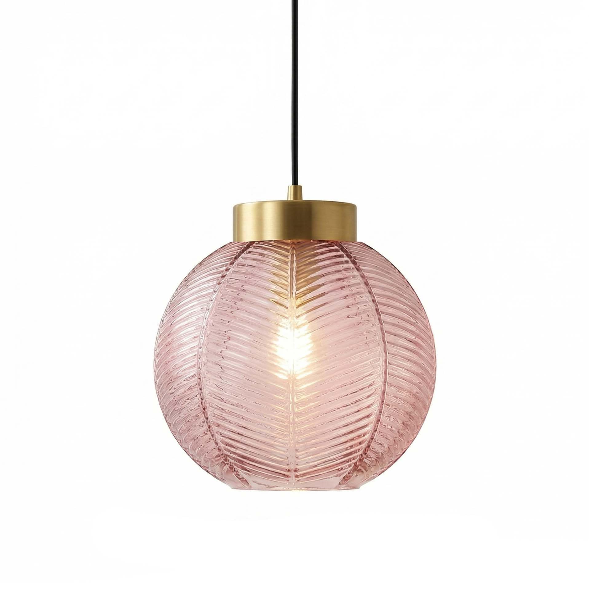 Lfsem Pink Modern Lovely Pendant Light With 20Cm Spherical Glass Shade & Gold Top,Vintage E27 Loft Bar Ceiling Hanging Lamp For Dining Room Living Room Bedroom