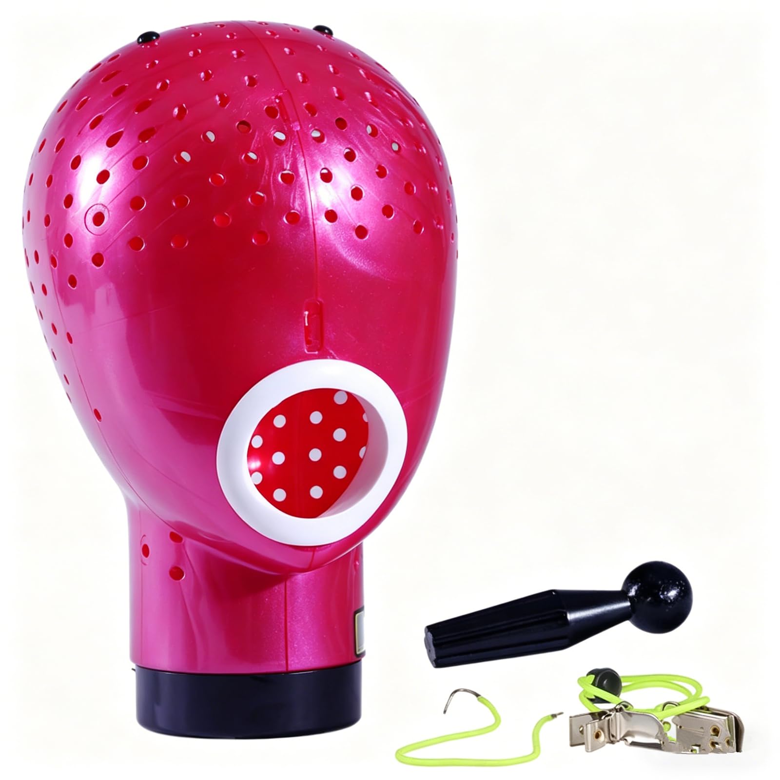 Maxsirui Wig Head Stand - Fresh Holder With Mannequin for Drying and Styling Hair, Scalp Cap Net, Dryer With Holes (Pink)