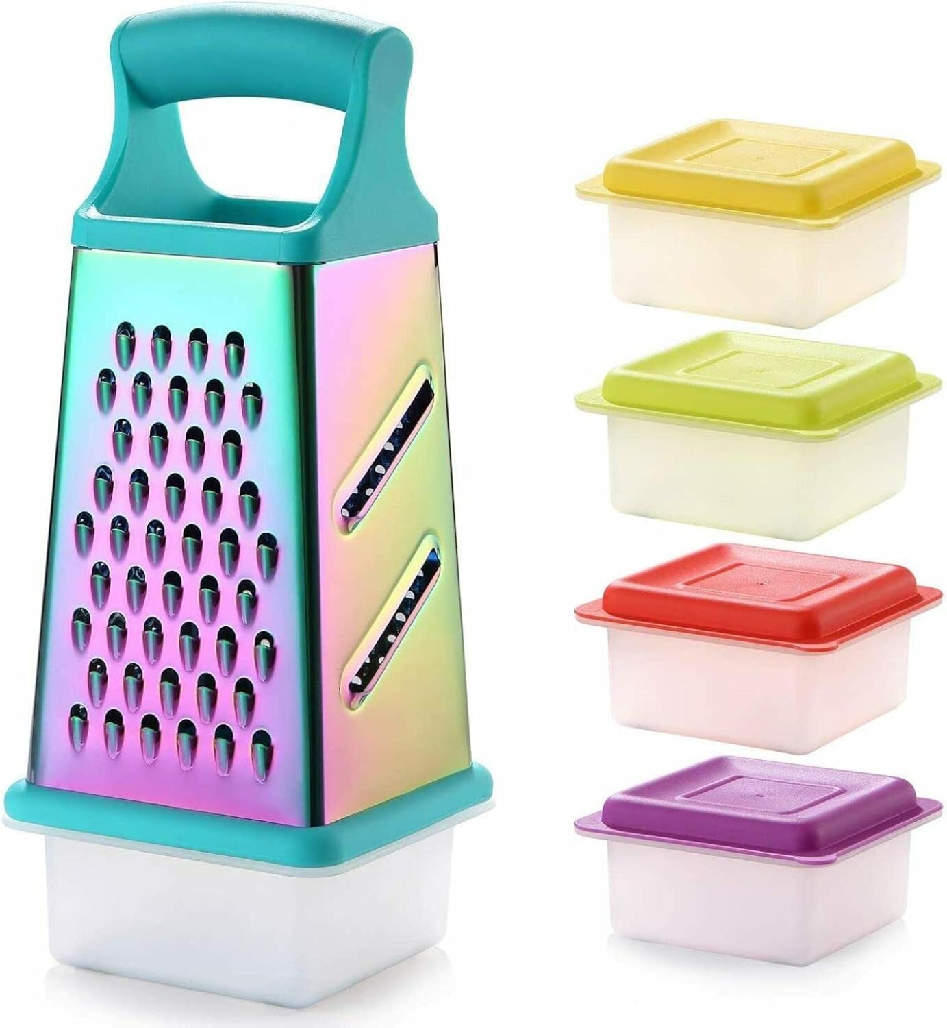 Box Cheese Grater with Container, 4 Sides Box Grater Slicer