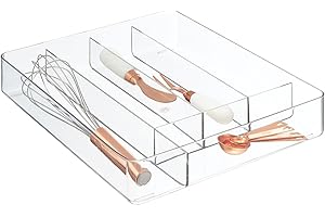 mDesign Acrylic Silverware Organizer - 5 Divided Compartments Clear Storage Tray