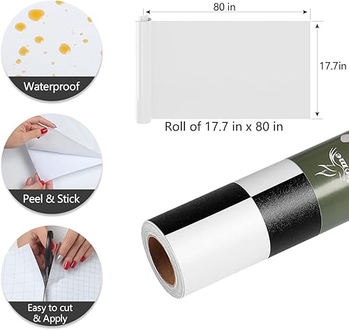 Miniatura 5 de YENHOME Papel tapiz cuadrado grande en blanco y negro para pared de baño, impermeable, autoadhesivo, papel de contacto a cuadros, para armarios y