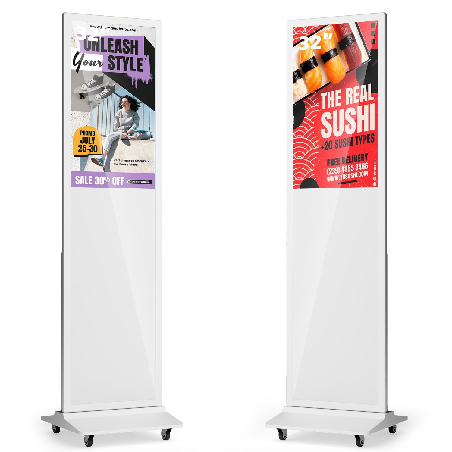 32 Inch Digital Signage Display, Advertising Kiosk IPS LCD Screen, Indoor Floor Standing Customizable Commercial Totem, Android System, Interactive Display Poster Auto Media Player