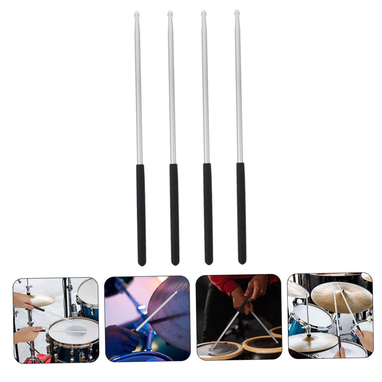 YARNOW 4pezzi Bacchette Per Batteria in Lega Alluminio Bacchette Per Batteria Senza Packaging Adatte Strumenti Percussione Acustici Ed Elettronici Impugnatura Antiscivolo e Design Forma d