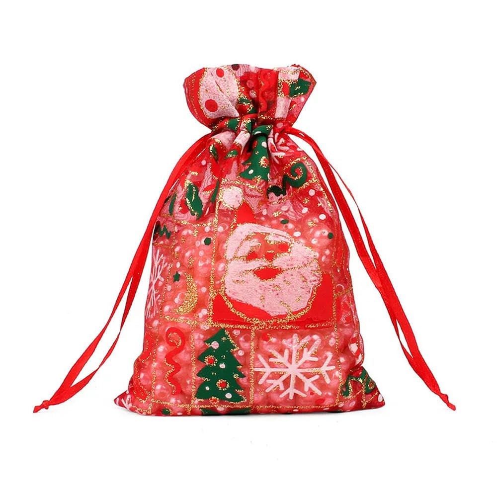 Lot de 100 Sacs en Organza de Noël 10 x 15, 13 x 18 cm, en Gaze, pour Bijoux, Emballage, Sacs Cadeaux en Organza pouvant être tirés