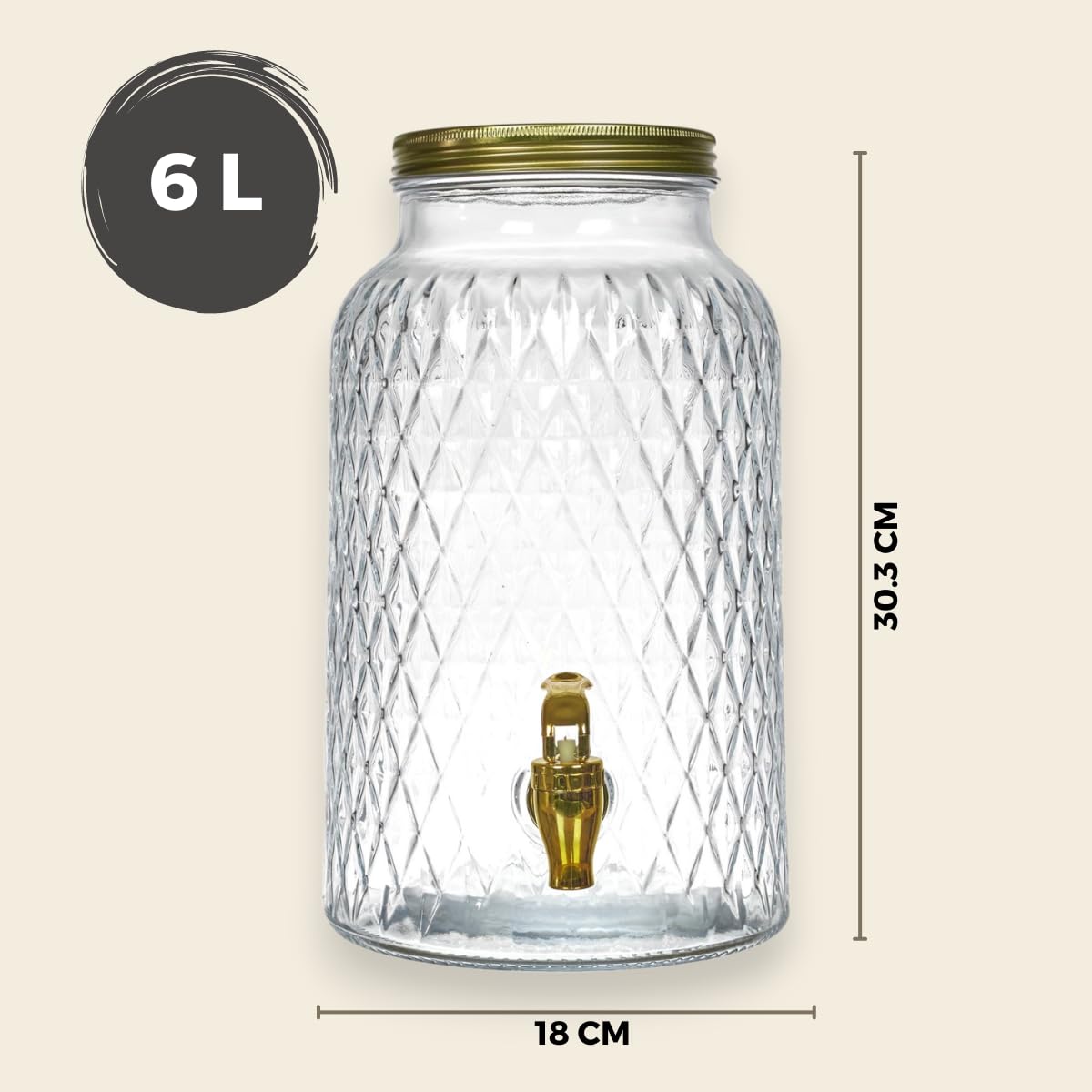 Distributeur Boisson 6 L Robinet Fontaine Eau Cocktail Design Diamant Verre