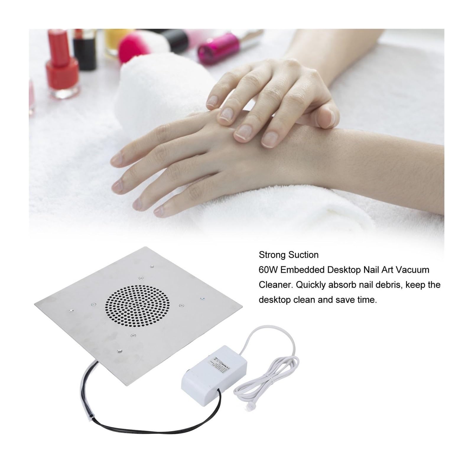MRKU Aspiradora para manicura Profesional de 60 W, con Filtro Lavable, Baja Potencia, Ligera y Resistente.