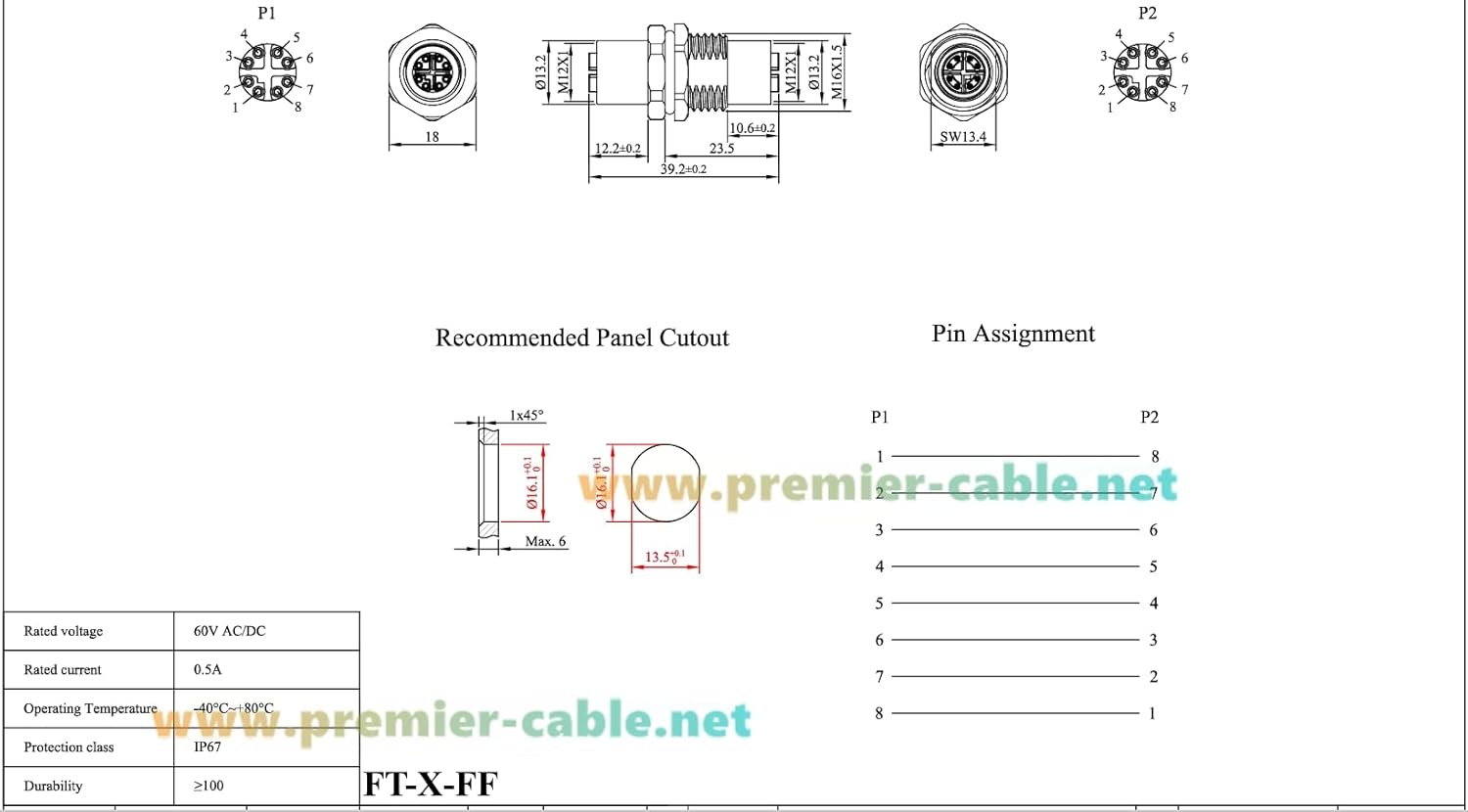M12 X-Code 8 Pin Bulkhead Connector 10Gbps Cat6A Ethernet Shielded Female to Female Wall Panel Mount Socket IP67 Waterproof Circular Connector for Industrial Network Automation (2PCS)