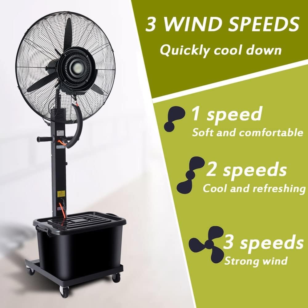 26in Patio Misting Fans Outside Pedestal Cooling Fan 3 Speeds, 90° Oscillation Mister Black With 11 Gal Standalone Tank For Residential Greenhouse (Color : Adjustable high)