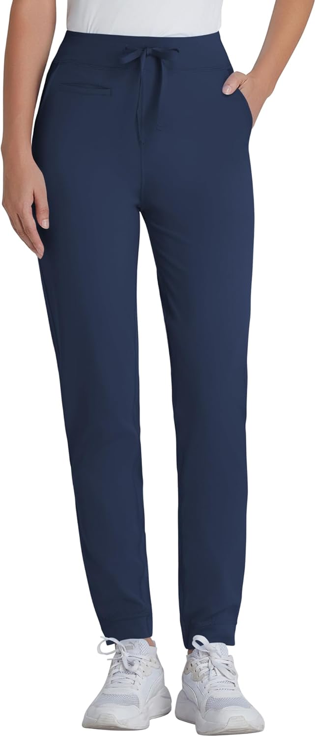 Yoga Scrub Pants for Women Jogger Style, High Rise Slim Fit Scrub Leggings with 5 Pockets, Anti-Wrinkle & Knit Yoga Waistband - Image 5