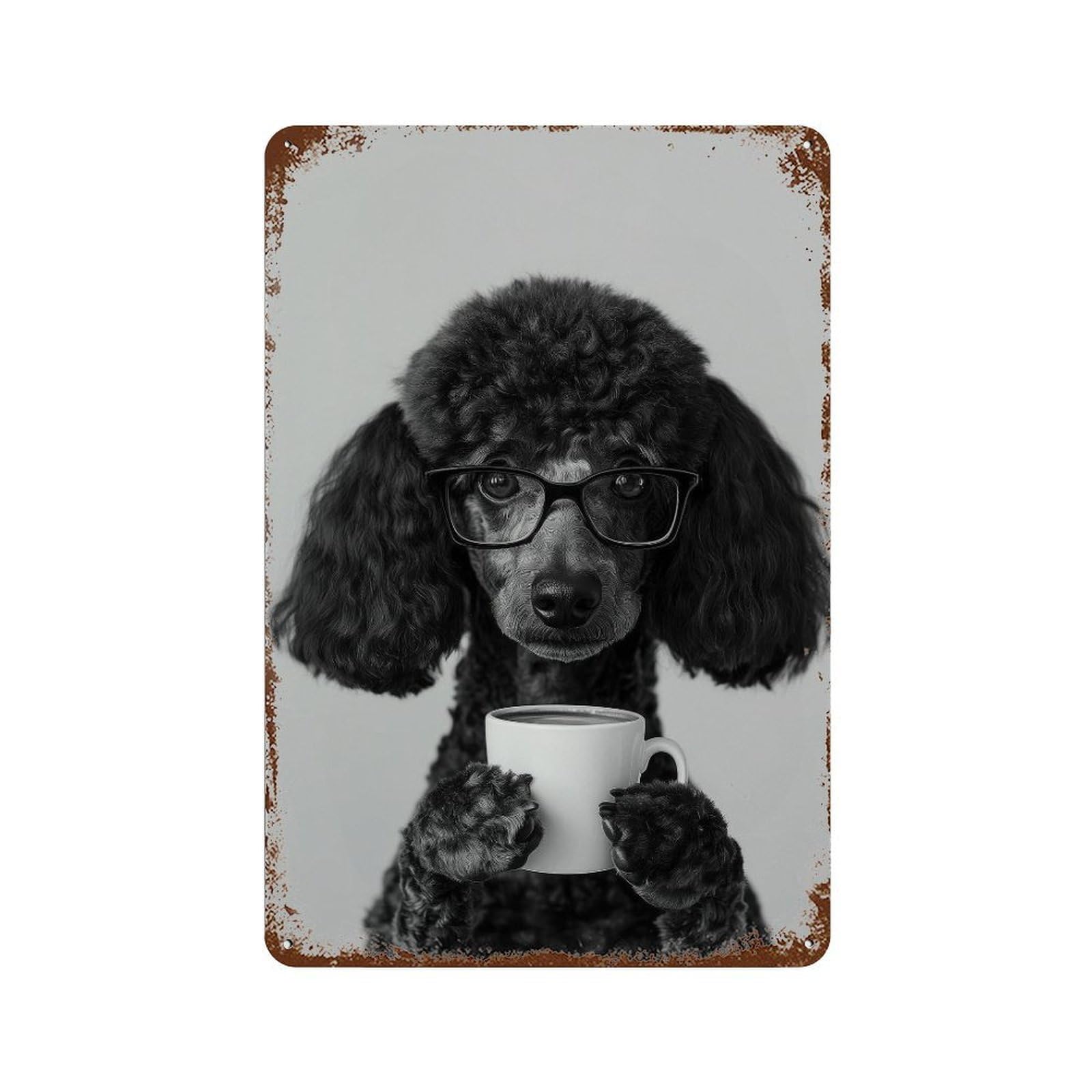 xiaoxiaoshen Black Poodle Coffee Print Wall Decor Art Metal Tin Poster Modern Home Decor Art Home Bar Shop Decorations Vintage Sign 30x20cm
