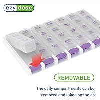 Vista 4 de EZY DOSE Semanal (7 días) 4 veces al día, organizador de pastillas con botón pulsador y planificador de vitaminas, pastilleros diarios extraíbles