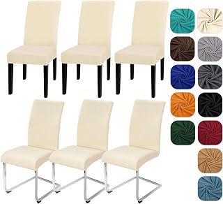 Yugarlibi Juego de 6 fundas elásticas para silla, elásticas, extraíbles, lavables, para cocina, restaurante, hotel, banquete, boda, color beige, 6 unidades