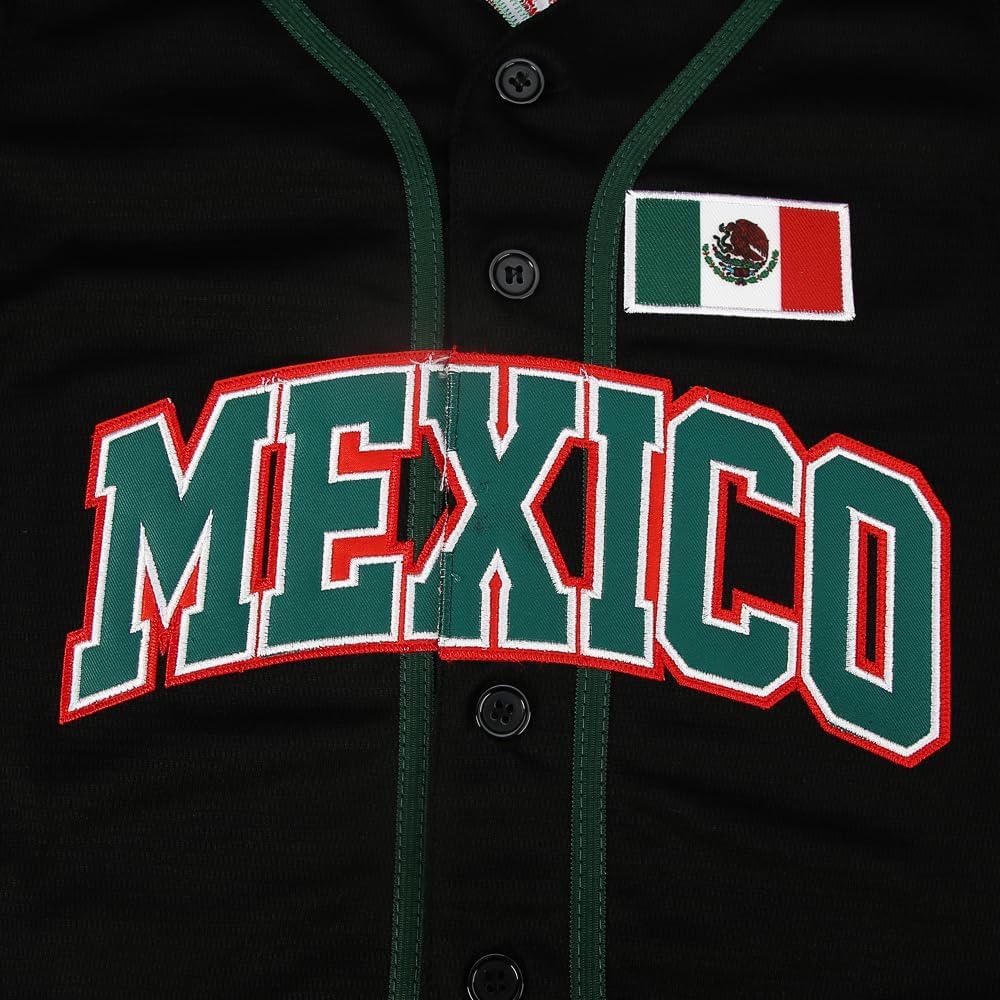 Youth Mexico Jersey #7 Blank Button Down Short Sleeve Stitched Boys' Baseball Shirts Kids Size XS-XL - Image 3