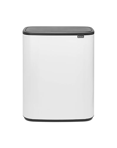 Miniatura 1 de Brabantia Bo Touch Top - Cubo de basura de 16 galones (blanco), cubo de basura suave para cocina y reciclaje con compartimento extraíble