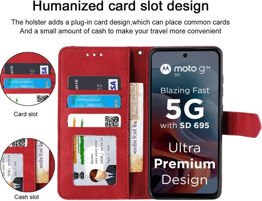 Image of Flip Cover Compatible for Moto G45 5G, Moto G34 5G, Motorola G45 5G, Motorola G34 5G flip Cover - Attractiv Red