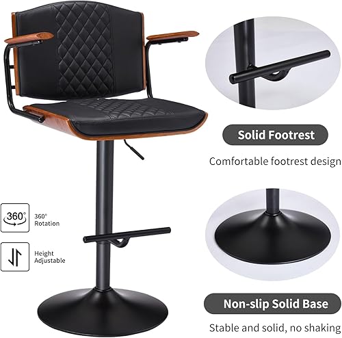 Miniatura 3 de Juego de 2 taburetes de barra de mostrador, 24-33 pulgadas de altura ajustable con respaldo y reposabrazos, piel sintética, fácil montaje, cómodo y