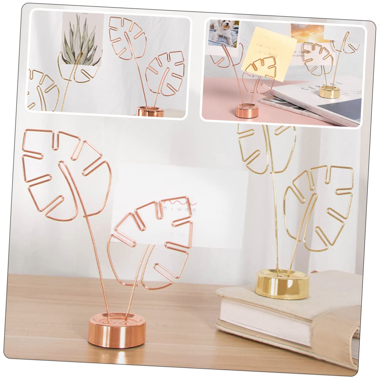 SEWACC 2Pcs Multi Function Picture Clamp Note Clips Stand Rose Gold Design Desktop Decor for Weddings Birthdays Engagements and Party Table Displays