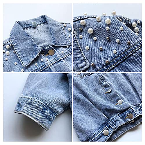 Pearls Beading Denim Jacket for Girls Fashion Coat Baby Girls Clothes Outerwear Long Sleeve Jean Coat3
