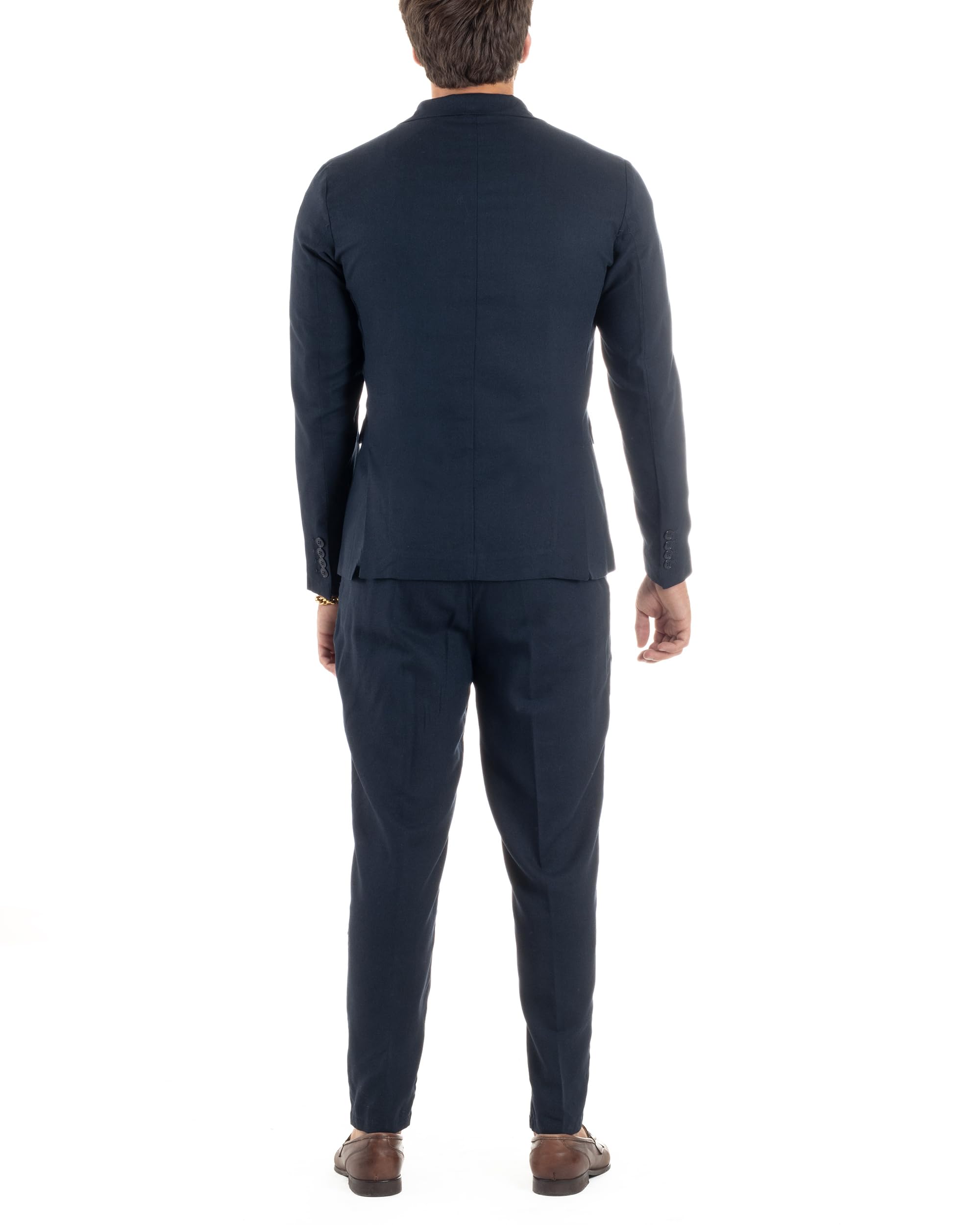 Abito Uomo Lino Elegante Sartoriale Giacca Doppiopetto Pantalone Classico Tinta Unita Vari Colori
