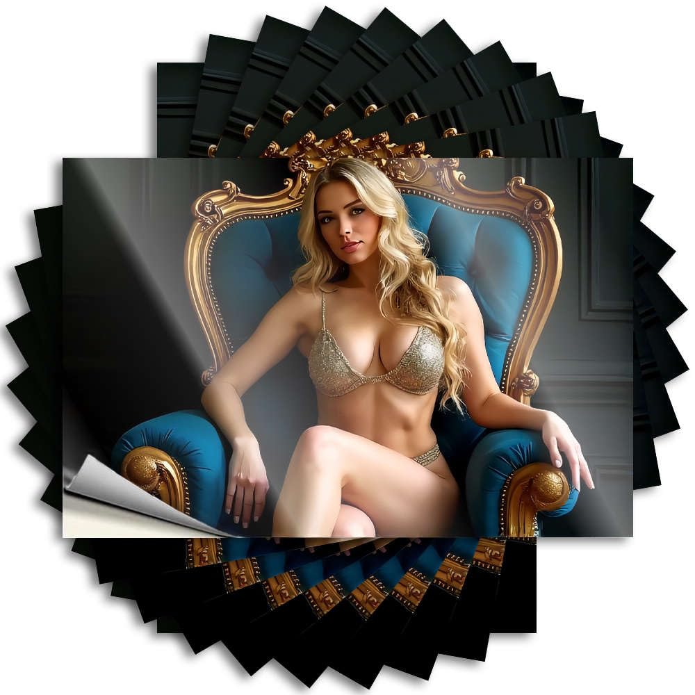 Teens Bumper Tattoos | A Woman in Gold Lingerie Sits On an Ornate Blue Chair. Western Bathroom Durable Vinyl Sticker Easy Apply for Things(6X9CM)