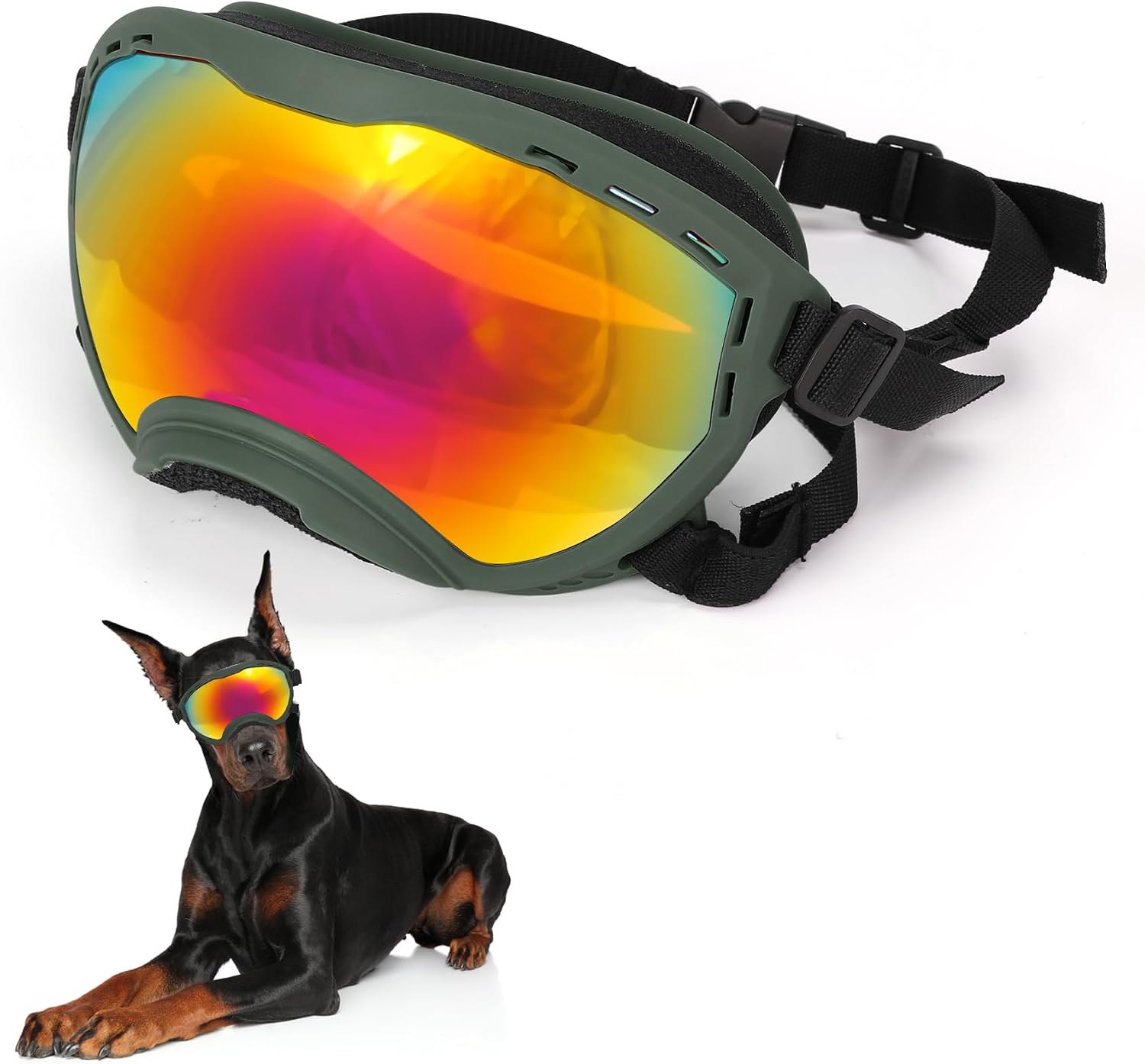 Dog Goggles for Large Dogs, UV Wind Dust Fog Protection, Soft Frame Adjustable Dog Sunglasses, Summer Driving & Winter Snow Eyewear, Tactical Pet Glasses with Elastic Strap (Orange)