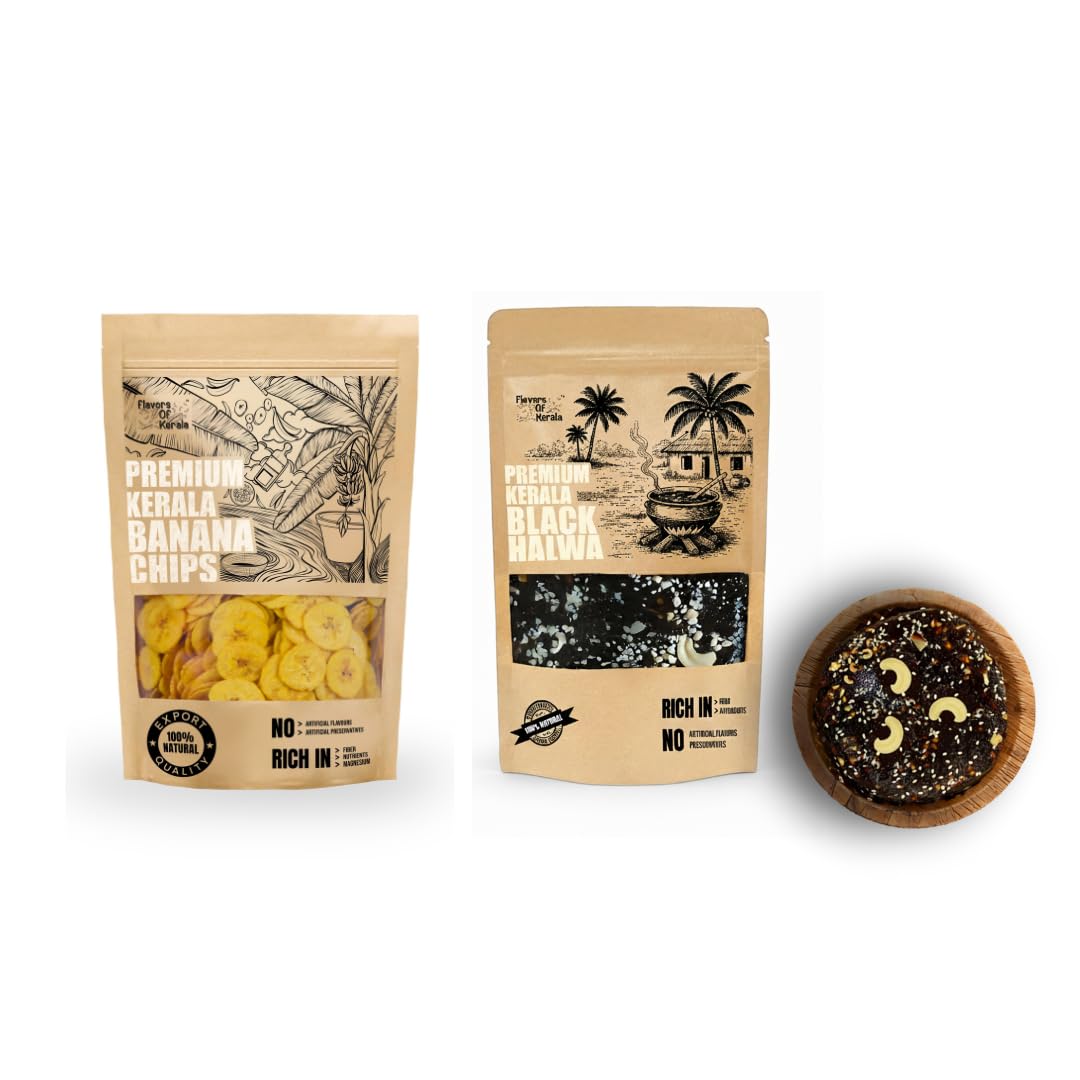 FLAVORS OF KERALA Snack & Sweet Starter Pack | Premium Kerala Banana Chips 150g + Kerala Black Halwa 250g | Made in Coconut Oil | Authentic Kerala Snacks Combo-image-48