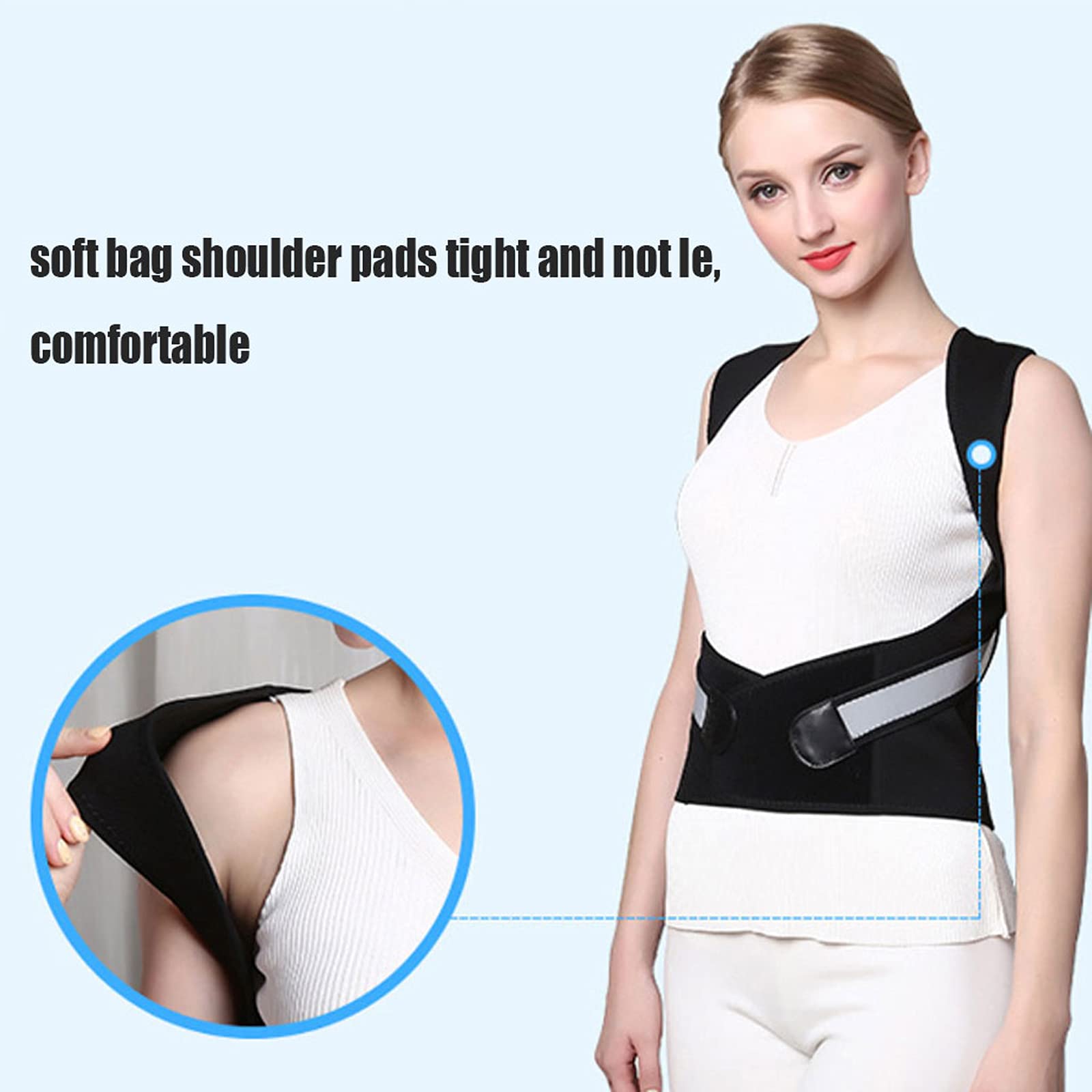 Corrector de postura, soporte trasero ajustable, material transpirable con almohadilla para los hombros y placa de apoyo para mejorar la postura de la columna vertebral para hombres y