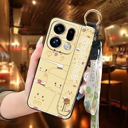 Phone Case Compatible with OPPO Find X9 Pro, Soft case Kickstand Wristband Cartoon Durable Silicone Lanyard Cute Waterproof Prot
