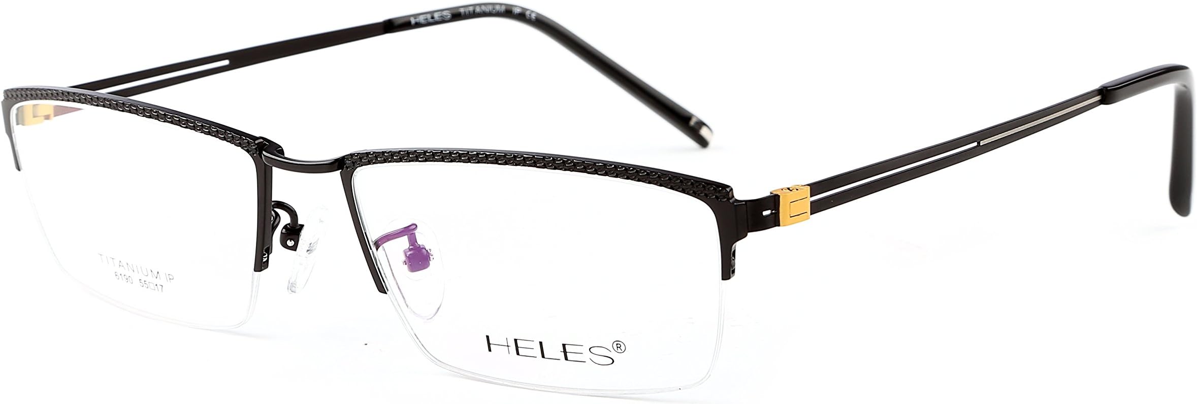 Heles Unisex Fashionable 100% Pure Tianium Half Rim Optical Frame Eyeglasses, 55/17/145