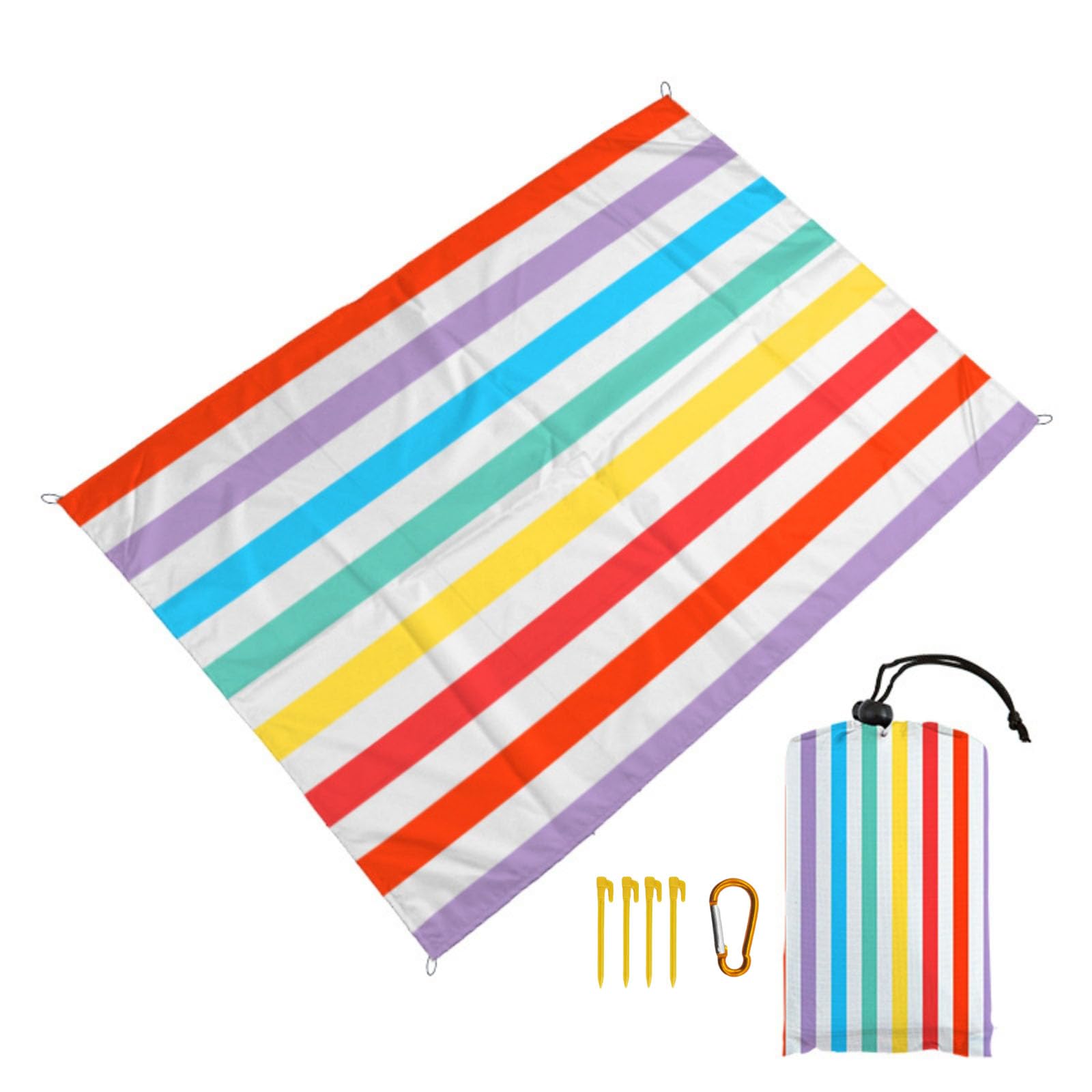 Surwin Stripes Sand-Free Waterproof Beach Blanket, Lightweight Compact Mats Quick-Dry Microfibre Beach Pad Extra Large Oversized Pool Towels for Camping, Hiking, Picnic (Rainbow,140x200cm)