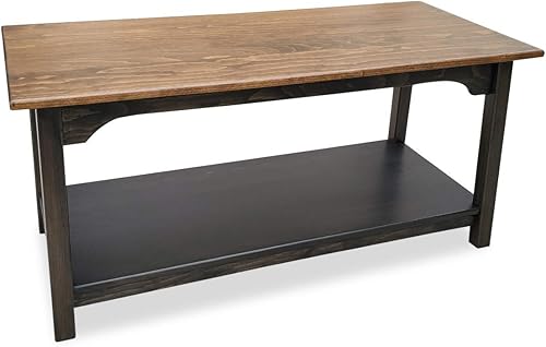 Peaceful Classics Mesa auxiliar amish de madera rústica, muebles amish, estantes de 2 niveles, mesas de centro de granja hechas de madera real