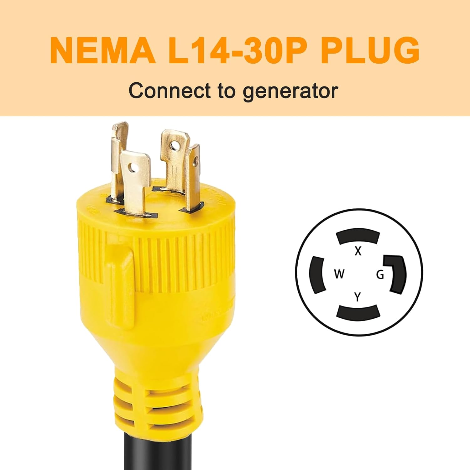 25 FT NEMA L14-30P to 6-50R Welder Adapter Plug Extension Cord, 4 Prong 30 Amp Twist-Lock Generator Male to 3 Prong 50 Amp Welder Female Cord, 10 AWG, Heavy Duty, ETL Listed