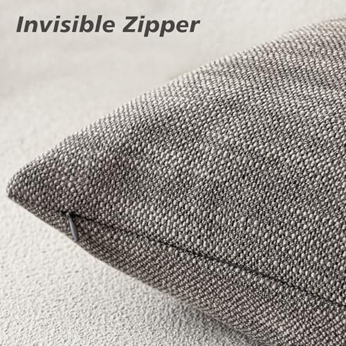 Image of Foindtower Set of 2 Decorative Textured Burlap Linen Throw Pillow Covers Farmhouse Boho Cushion Cover Solid Accent Pillowcase for Couch Sofa Bed Living Room Home Decor,18x18 Inch,Dark Gray