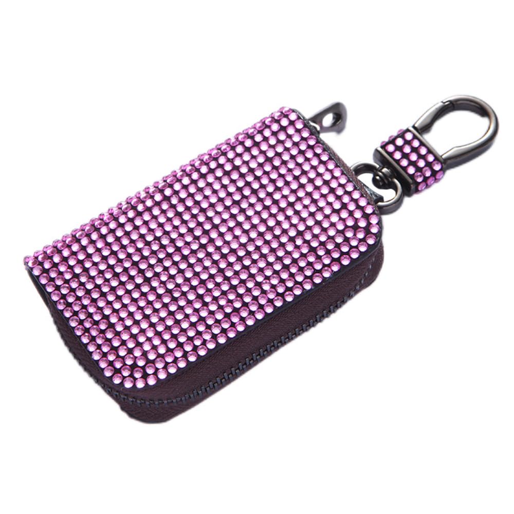 Brillante llavero con brillantes para hombre y mujer, estuche para llaves de coche para hombre y mujer, mini monedero, estuche para llaves con gancho, color rosa