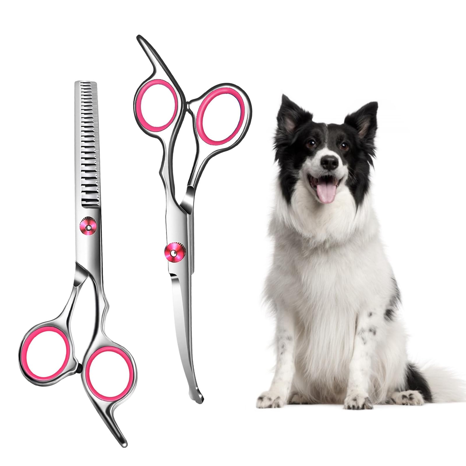 JRYGAC 2 Piezas Tijeras para Perros Profesional, Tijeras Peluqueria Canina, Tijeras Curvas para Perros de Acero Inoxidable con Punta Redonda de Seguridad, para Cortar EI Pelo para Perros y Gatos