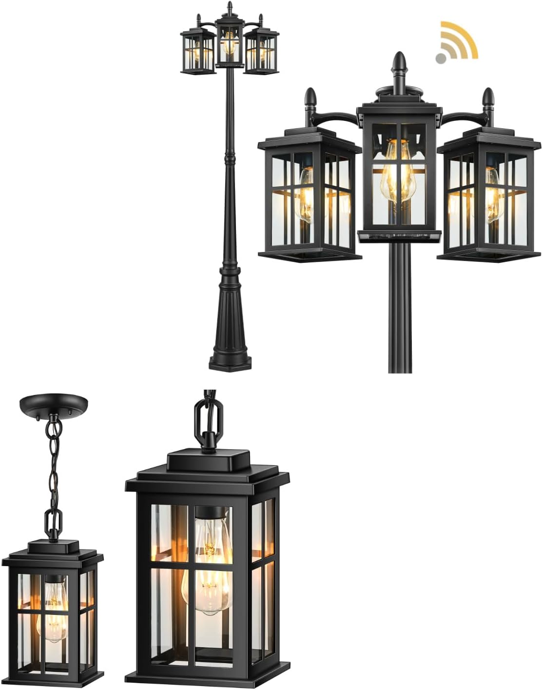 Black Outdoor Pendant Lights for Porch & Dusk to Dawn Outdoor Lamp Post Light
